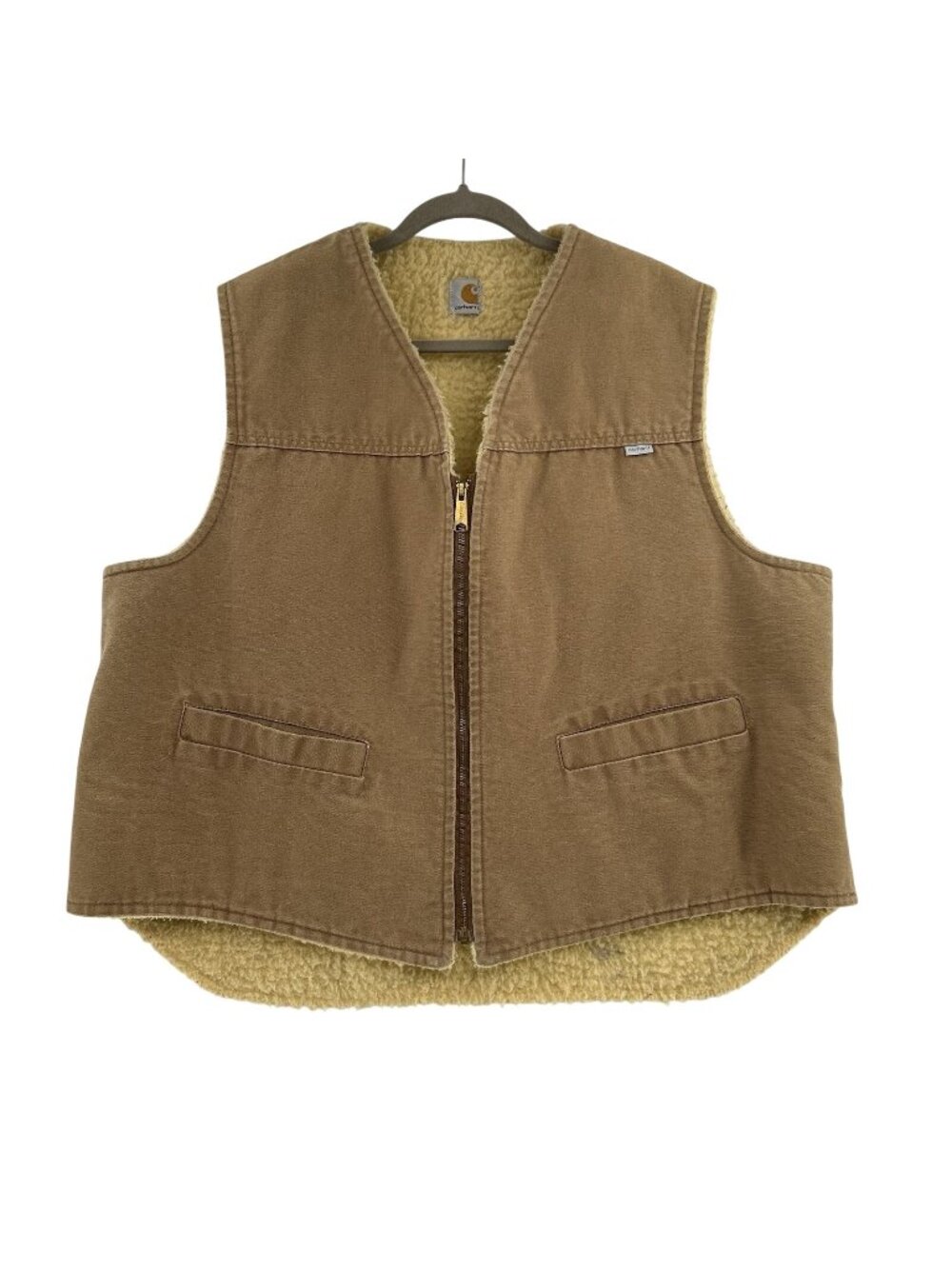 Carhartt VTG Vest Brown Duck Canvas 6SV Sherpa Lined Workwear USA Men’s Sz XXL